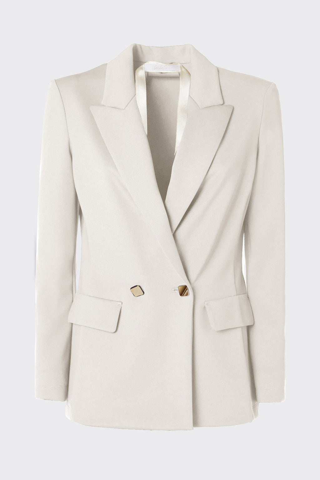 DOUBLE-BREASTED BLAZER IN STRETCHY TECHNICAL JERSEY WITH GOLD BUTTONS