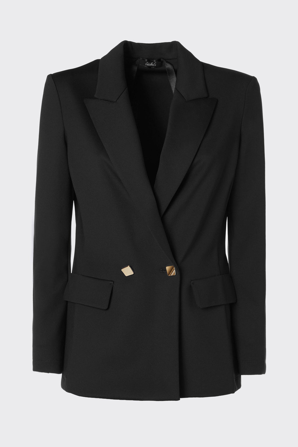 DOUBLE-BREASTED BLAZER IN STRETCHY TECHNICAL JERSEY WITH GOLD BUTTONS