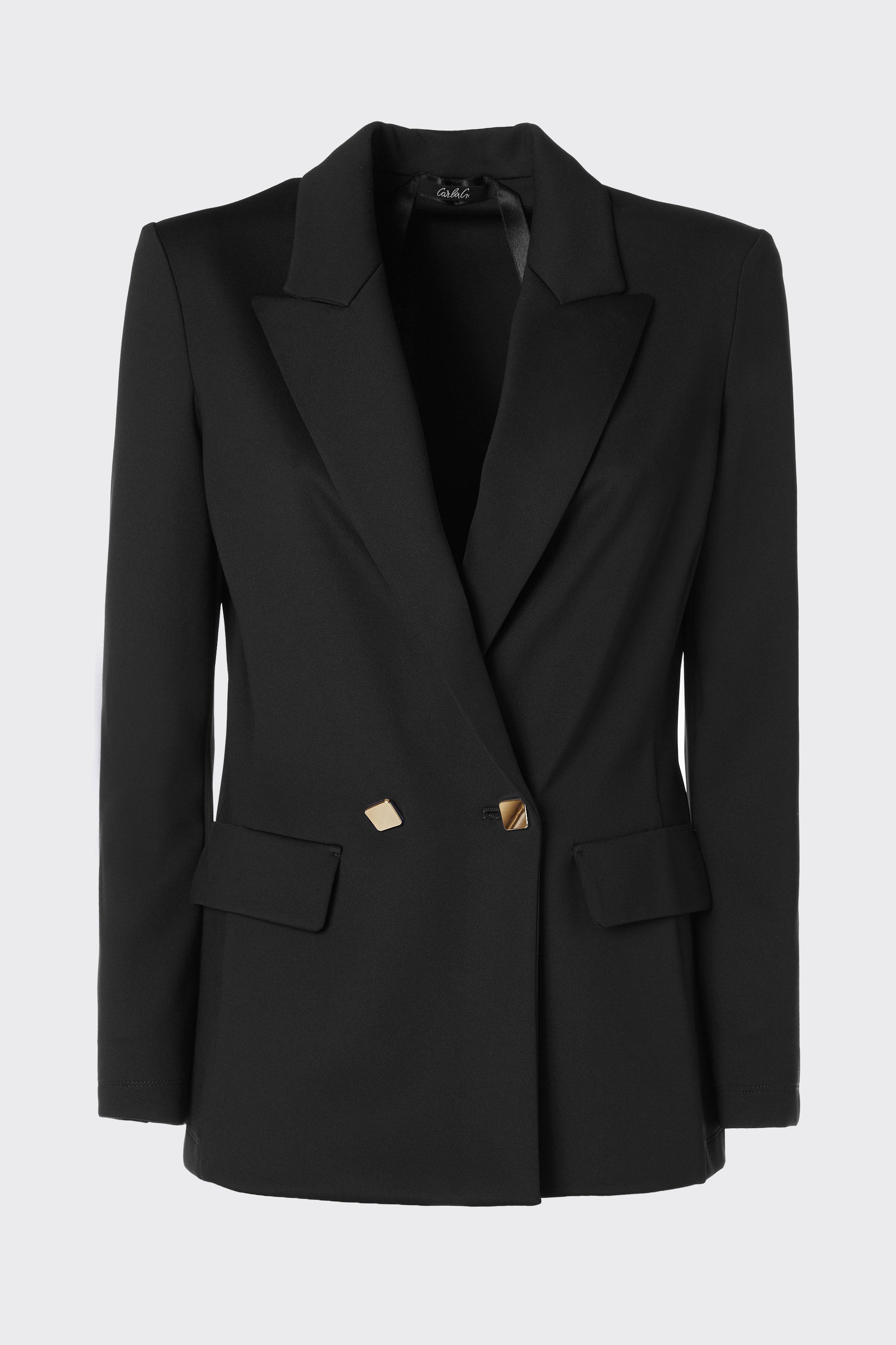 DOUBLE-BREASTED BLAZER IN STRETCHY TECHNICAL JERSEY WITH GOLD BUTTONS