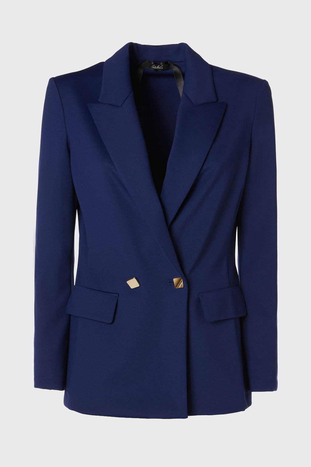 DOUBLE-BREASTED BLAZER IN STRETCHY TECHNICAL JERSEY WITH GOLD BUTTONS