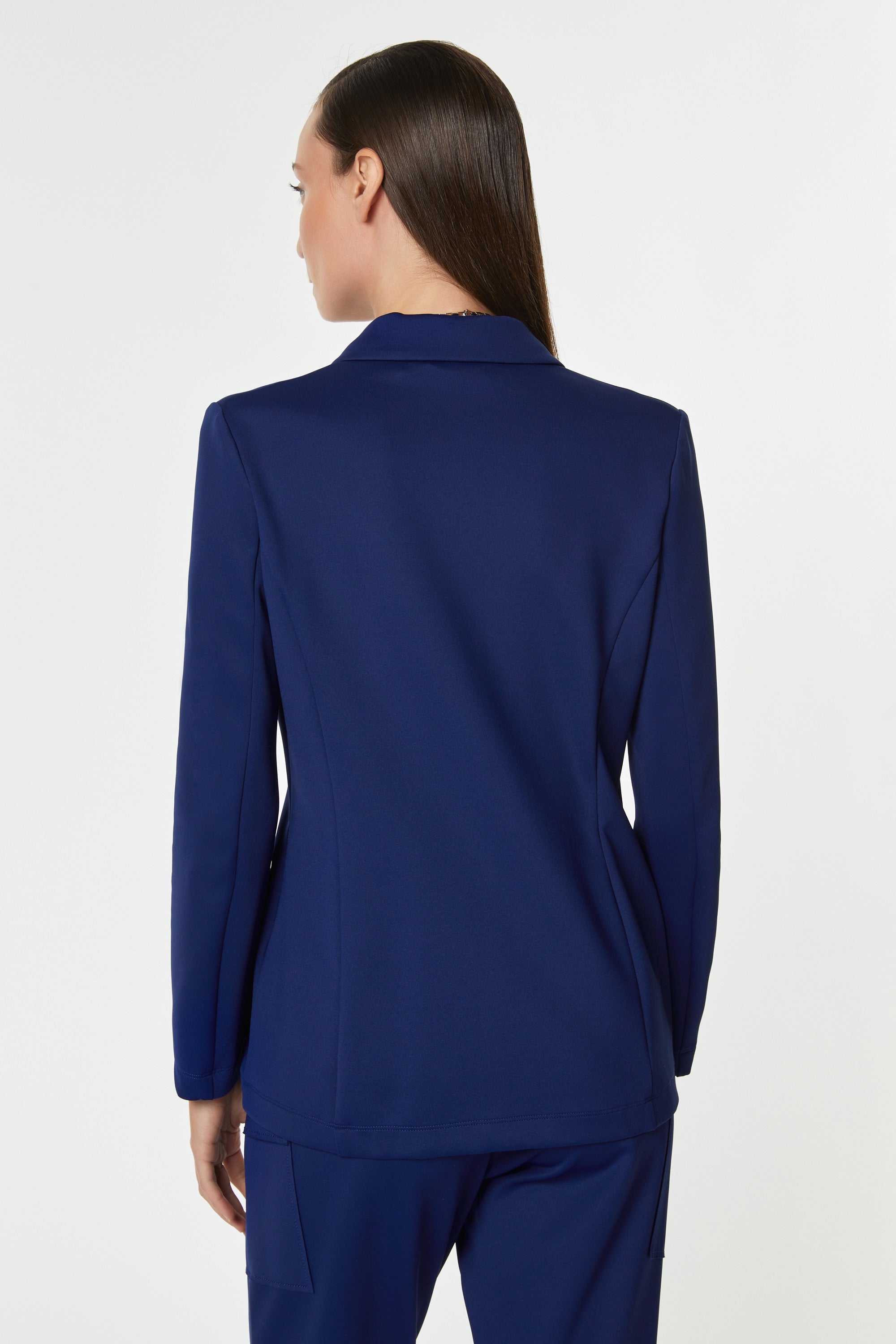 DOUBLE-BREASTED BLAZER IN STRETCHY TECHNICAL JERSEY WITH GOLD BUTTONS