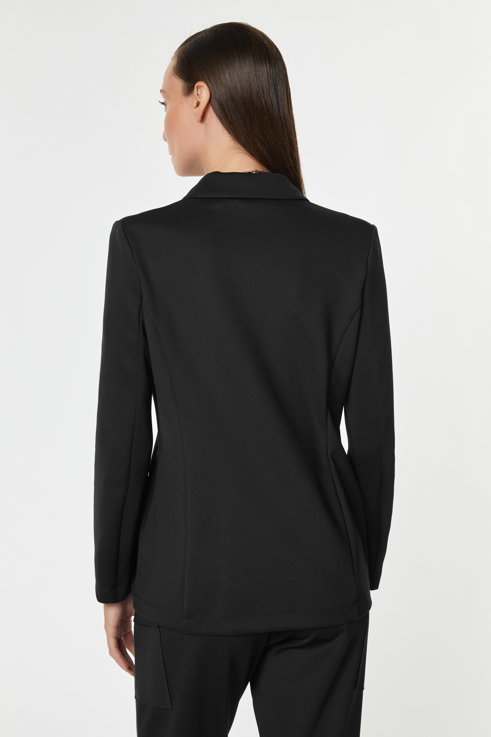 DOUBLE-BREASTED BLAZER IN STRETCHY TECHNICAL JERSEY WITH GOLD BUTTONS