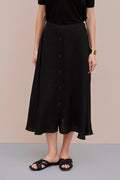 FLARED LINEN SKIRT WITH MOTHER-OF-PEARL BUTTONS