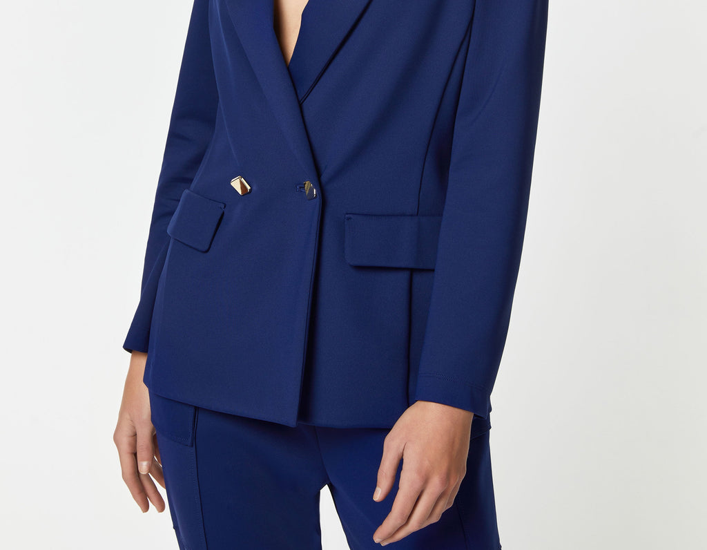 DOUBLE-BREASTED BLAZER IN STRETCHY TECHNICAL JERSEY WITH GOLD BUTTONS