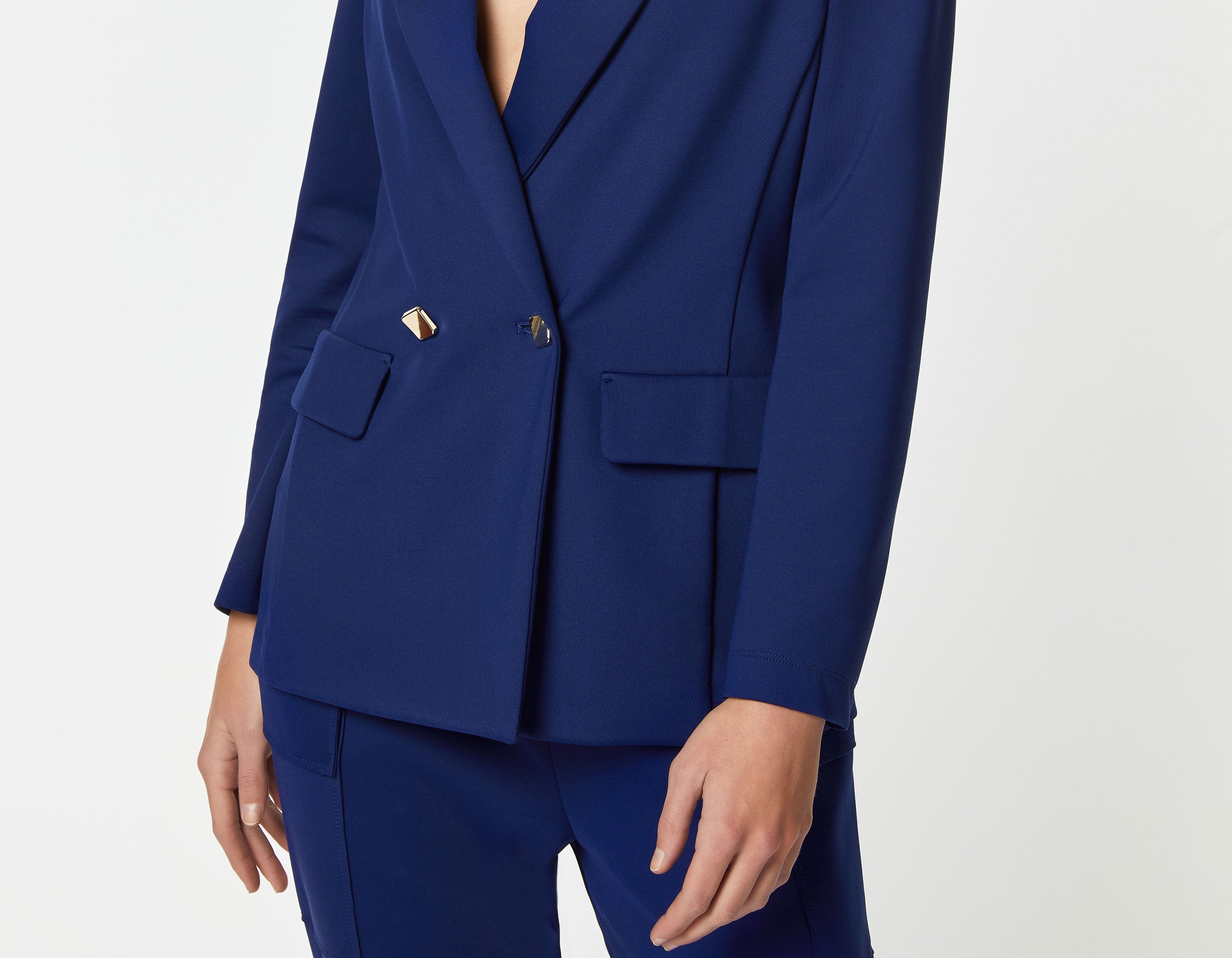 DOUBLE-BREASTED BLAZER IN STRETCHY TECHNICAL JERSEY WITH GOLD BUTTONS